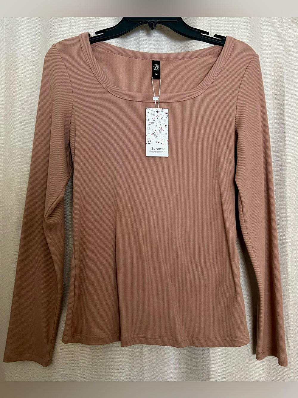 Automet Brown Ribbed Scoop Neck Long Sleeve Top Size M NWT - Picture 1 of 4